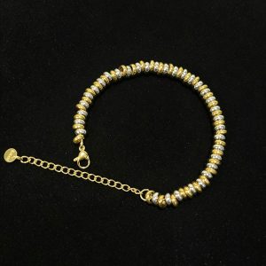Two Tone Disc Beaded Bracelet, Adjustable 14K Gold Plated Stainless Steel Bracelet for Women Daily Wear