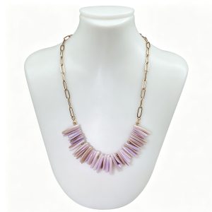 Natural Shell Necklace 14K Gold Plated Stainless Steel Beaded Shell Pendant Necklace