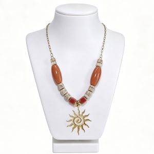 14K Gold Plated Sun Necklace Ceramic Beaded Statement Necklace Boho Style Pendant Necklace Gift for Women