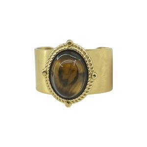 14K Gold Plated Tiger's Eye Stone Ring Adjustable Cigar Band Ring Boho Vintage Statement Cocktail Ring