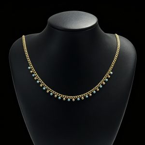 14K Gold Plated Chain Choker with Tiny Gold and Green Beads Dainty Curb Chain Necklace Boho Western Jewelry Gift for Women