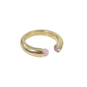 Pink Stone Open Ring for Women, Gold Tone Dainty Ring with Pink CZ Stone, Minimalist Feminine Jewelry, Romantic Gift for Her
