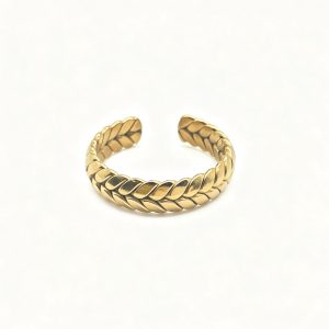 Herringbone Weave Open Ring for Women, Gold Tone Textured Braided Band, Minimalist Ring, Size 7