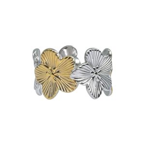 Two Tone Flower Ring Gold Silver Floral Open Ring 14K Gold Plated Ring for Women Size 7