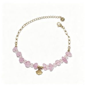 Natural Stone Beaded Bracelet 14K Gold Plated Stainless Steel Boho Stackable Bracelet for Women