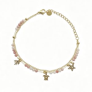 Double Layer Beaded Bracelet 14K Gold Plated Stainless Steel Ocean Charm Bracelet for Women