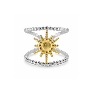 Gold Plated Stainless Steel Two-Tone Sun Ring, Adjustable Open Ring for Women, Size 7-9
