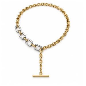 Two Tone Chunky Link Necklace, Gold Plated Stainless Steel OT Clasp Statement Chain for Women