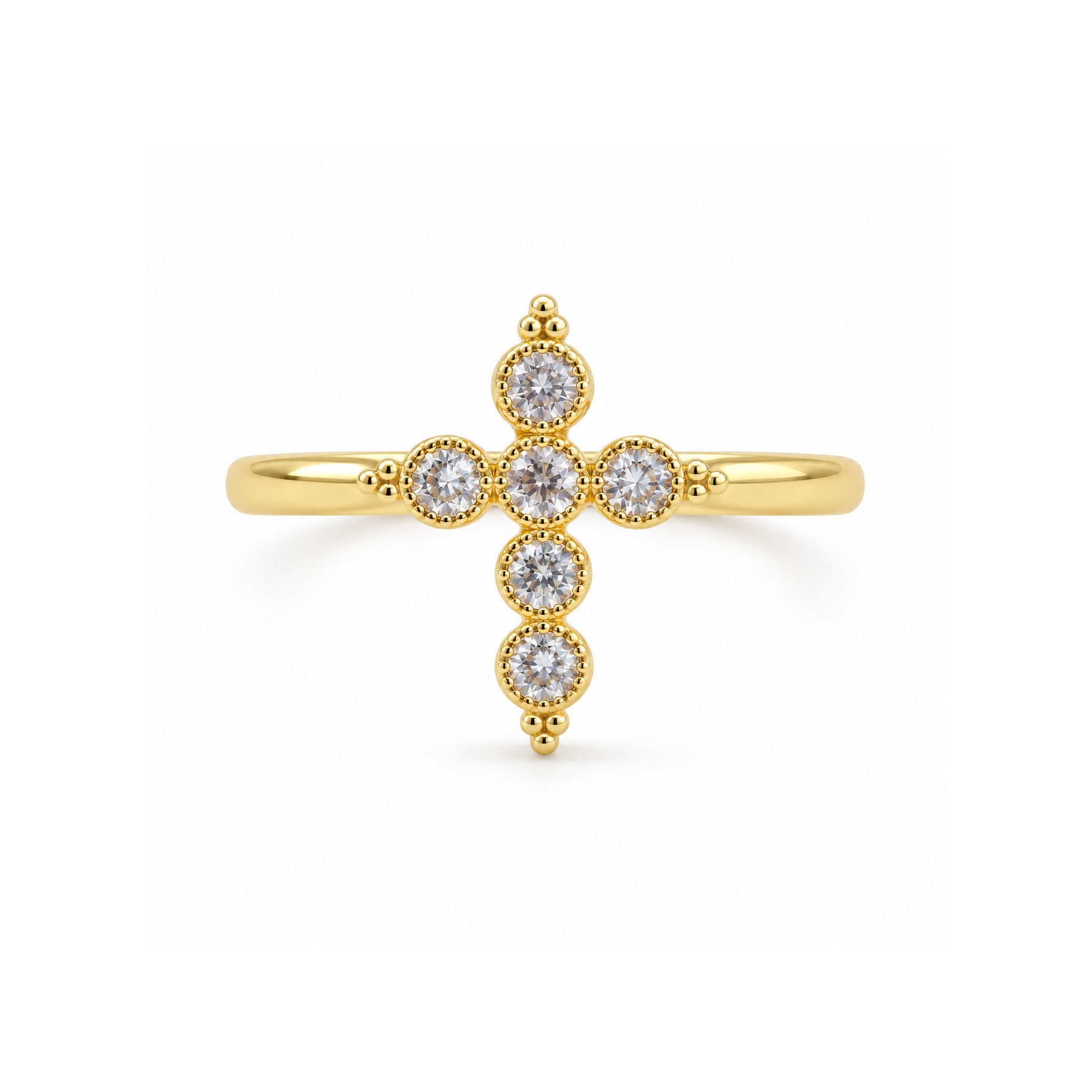 Gold Plated Stainless Steel Cross Ring, CZ Paved Adjustable Open Band, Stackable Ring for Women