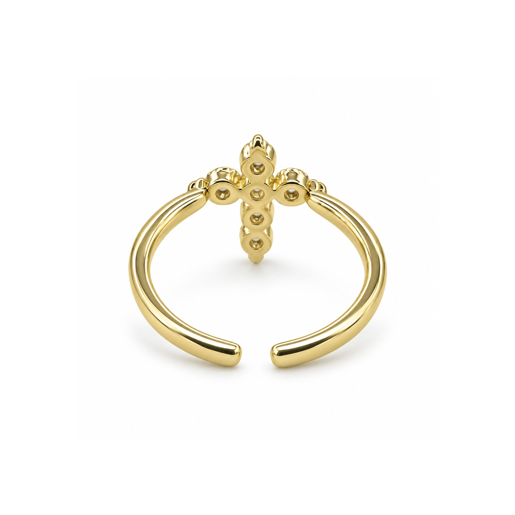 Gold Plated Stainless Steel Cross Ring, CZ Paved Adjustable Open Band, Stackable Ring for Women - Image 3